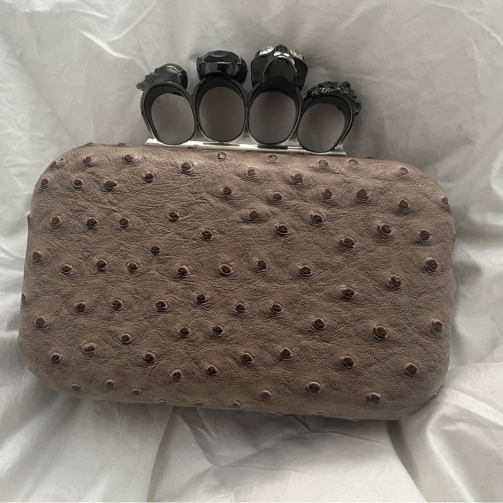 Grey Tan Clutch with Metal Accents